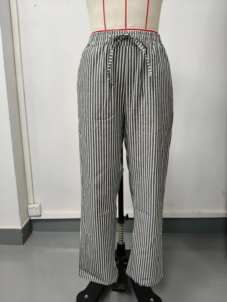 Pantaloni casual con coulisse in vita elastica stampata a righe larghe alla moda da donna europea e americana transfrontaliera estiva platinumshop