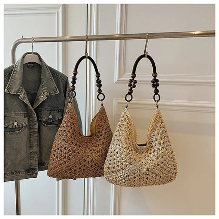 Women's Woven Straw Tote Bag Large Capacity, Summer Beach Vacation Bag, Fashionable Shoulder Bag for Commuting