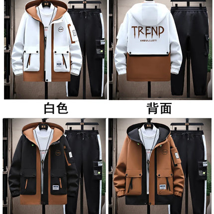 Autumn Casual Men Sets Two Pieces Fashion Korean Trend Hooded Jacket + Pants Spring Sweatshirt Sportswear Man Suit