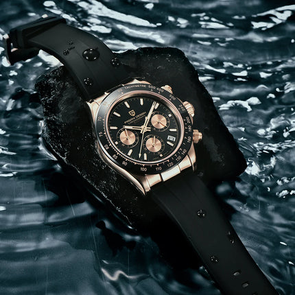 PAGANI DESIGN Nuovo Orologio da Polso al Quarzo da Uomo con Quadrante in Meteorite, Vetro Zaffiro, Cronografo, Impermeabile 100m, in Acciaio Inossidabile