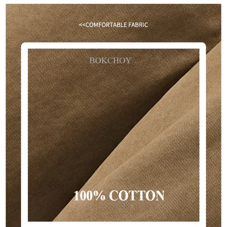 Autumn New Cargo Loose Multi-pockets 100% Cotton Straight Pants for Men Clothing Comfort Zipper Male Trouser GF258113