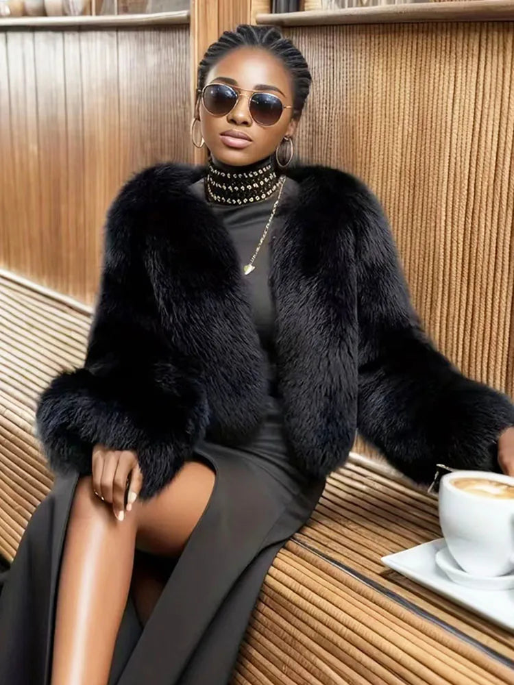 ZADORIN Thick Warm Winter Fur Coats Woman Luxury Fluffy Black Faux Fur Coat Woman Clothing Fox Fur Faux Coat Short Furry Jacket