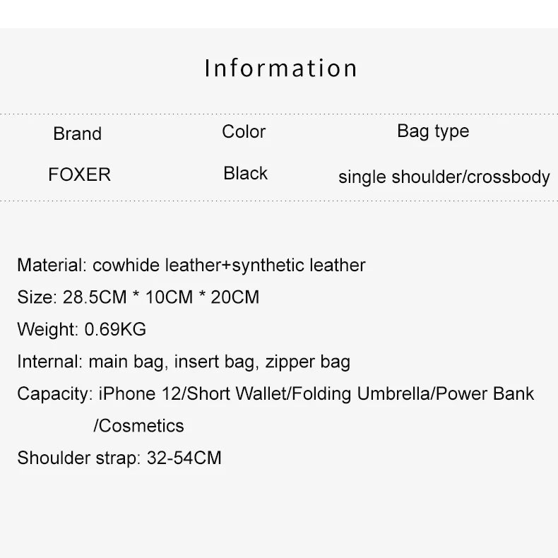 FOXER Women Genuine Leather + PU Shoulder Handbag Classic Fashion Black Tote Chain Bag