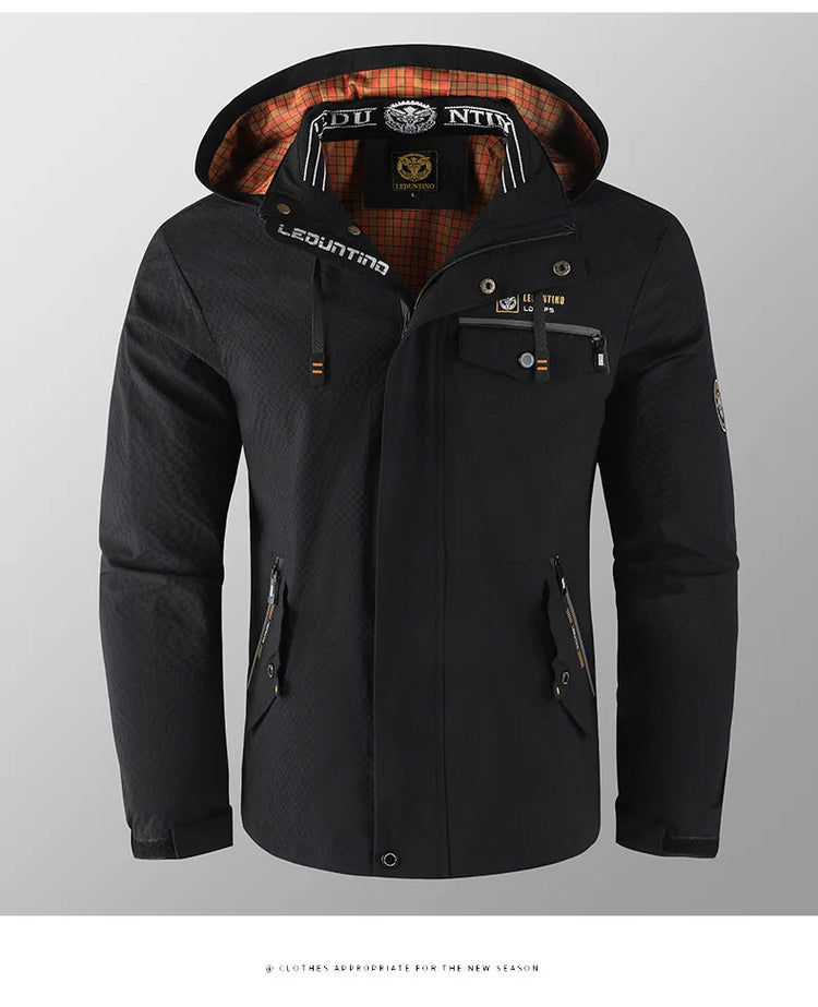 New Men's Trend Fashion Casual Windproof Waterproof Soft Shell Warm Coat Outdoor Sports Jogging Multi-Function Hooded Jacket