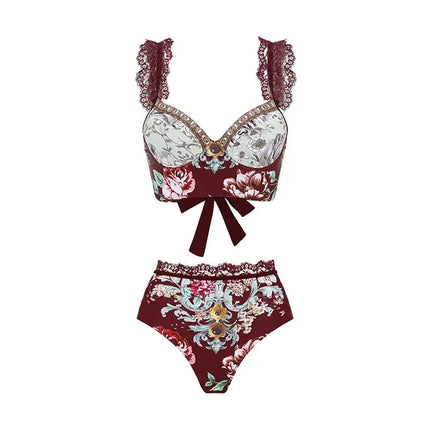 Costume da bagno vintage da donna sexy, bikini o intero, con stampa peonia, scollo a V, push-up, modellante, per la spiaggia platinumshop