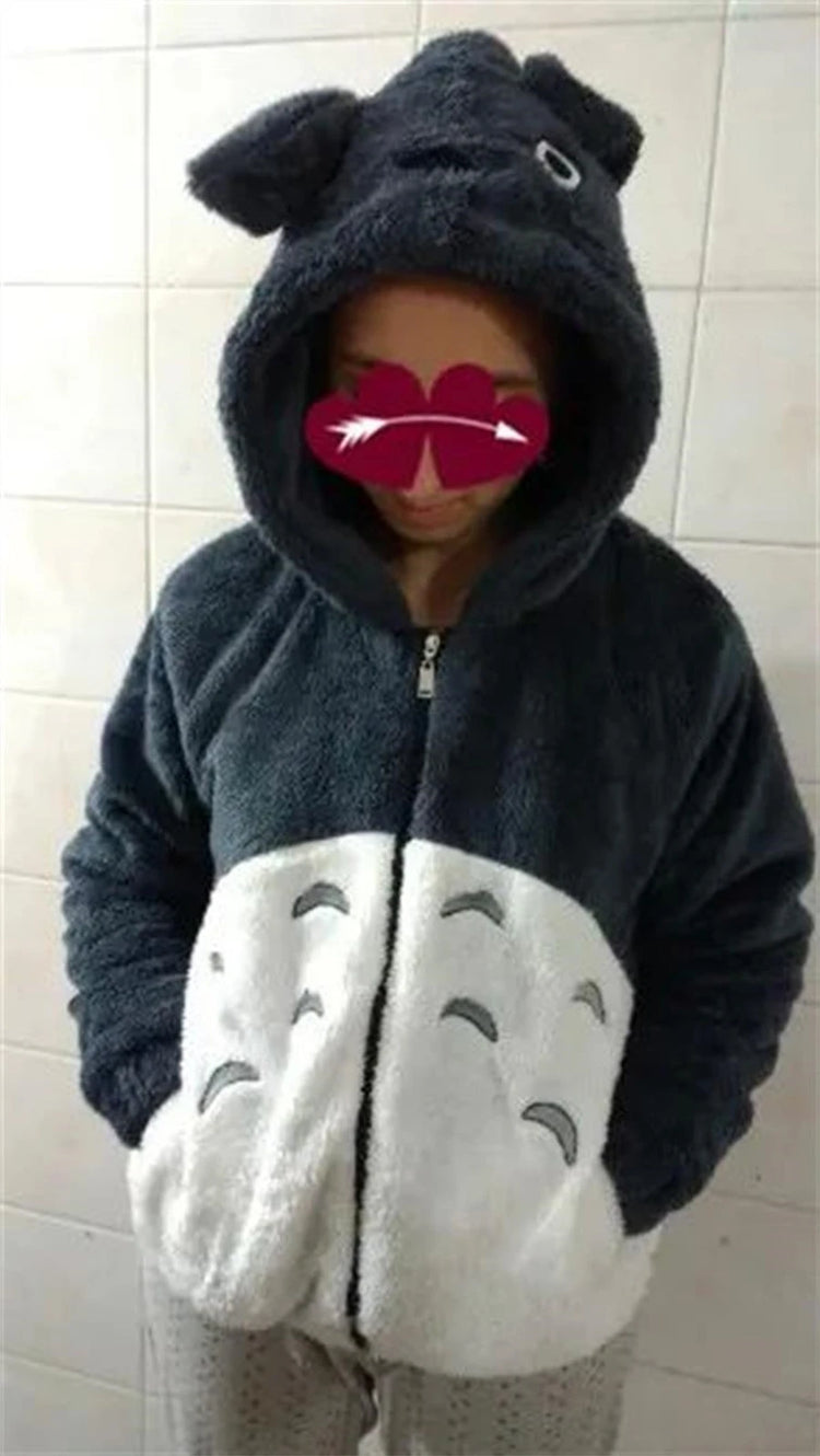 Anime Cartoon Cute Cosplay Kawaii Hooded Sweatshirt With Ears Harajuku Coral Fleece Sweatshirt Couple Sports Warm Hoodie
