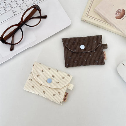 Cute Floral Coin Purse Mini Wallet Card Organizer Small Square Corduroy Bag for Student Bus Bank ID Credit Cards PlatiNum