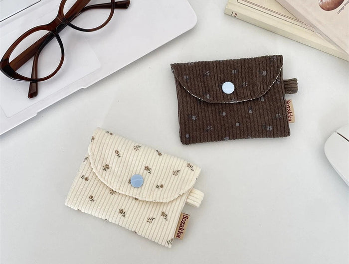 Cute Floral Coin Purse Mini Wallet Card Organizer Small Square Corduroy Bag for Student Bus Bank ID Credit Cards PlatiNum