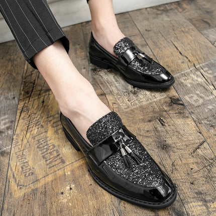 Mocassini di Lusso da Uomo con Tacco Basso, Slip-on Casual in Pelle Dorata, Scarpe da Festa con Nappe, Scarpe Eleganti da Uomo, Scarpe con Plateau da Uomo
