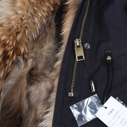 Maomaokong Natural Fur Lining Real Fur Coat Winter Jacket Women Raccoon Fur Collar Warm Thick Parkas Female Clothing