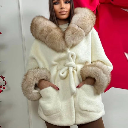 Cotton Lined Furry Fur Collar Belts Jacket Women Fashion Long Sleeve Thicken Warm Female Coat 2025 Winter Street Casual Outwear