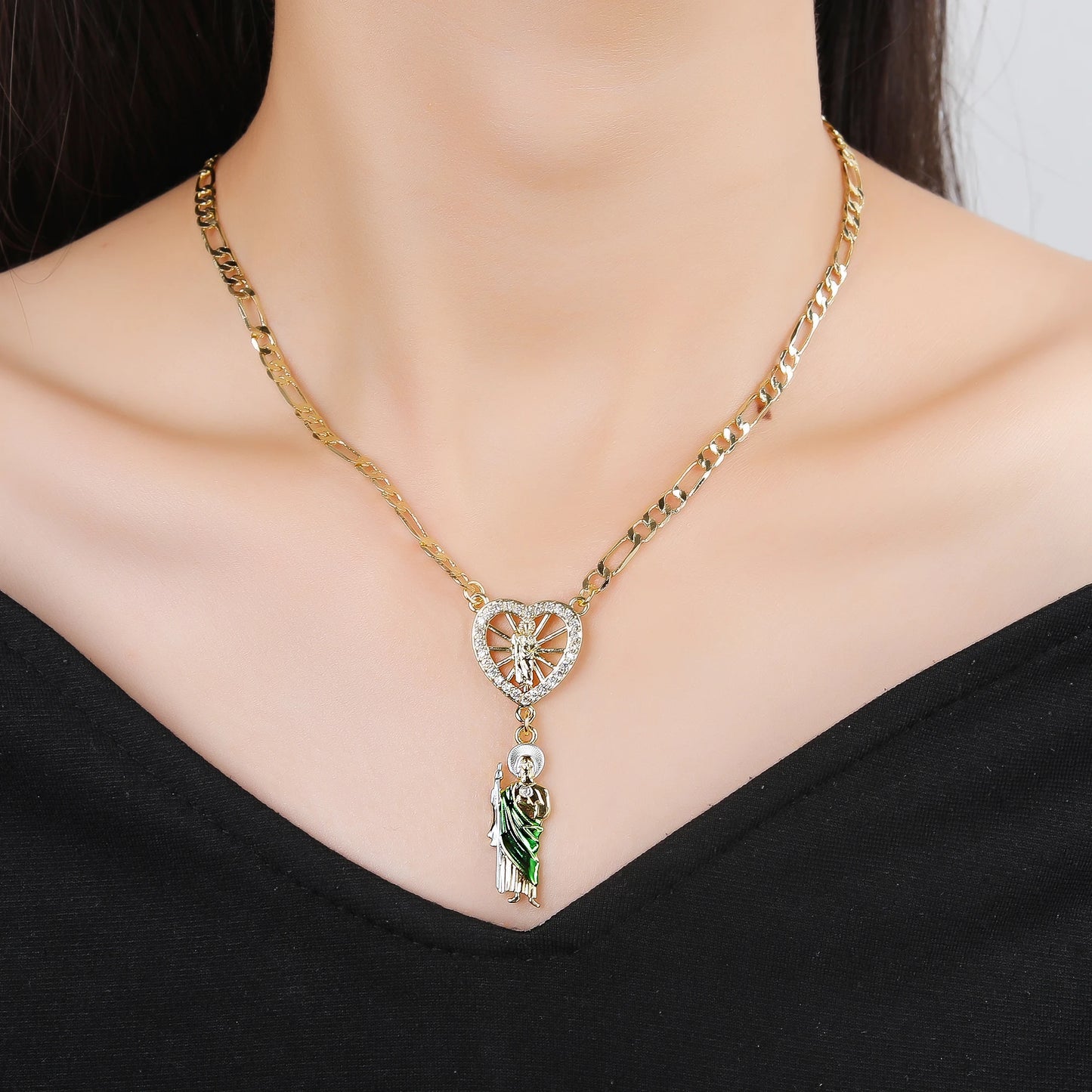 Collana religiosa Saint Jude Ciondolo a forma di cuore placcato in oro Smalto Patron cattolico Gioielli santo per donne Uomini Fede Amuleto Regalo