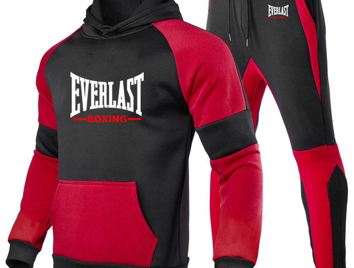Everlast 2025 Spring Autumn Men's New Hight Quality Hoodies Sweatshirts Cotton Tops+Sweatpants Sports Running Two Pieces Sets PlatiNum