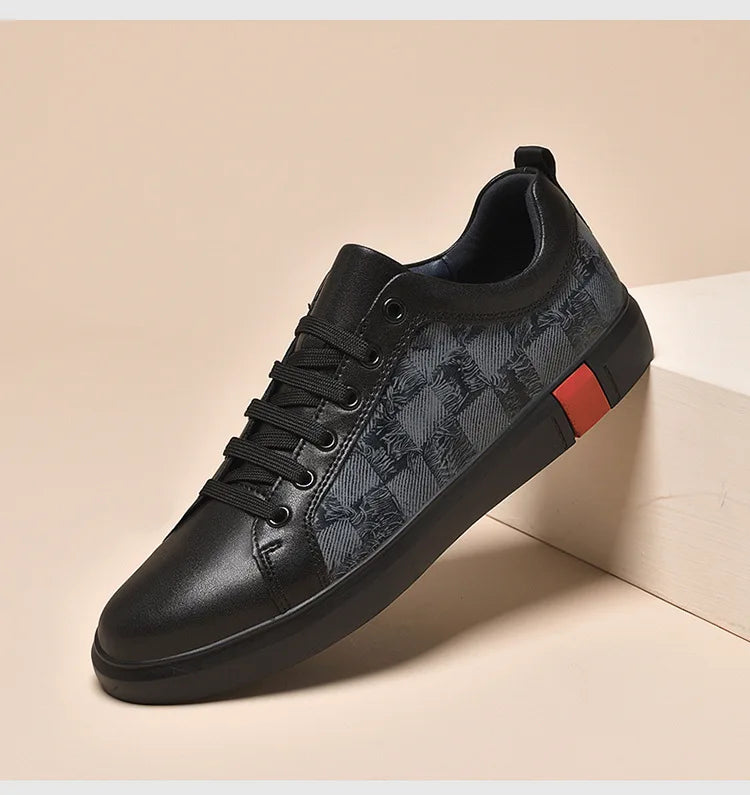 Europe New Shoes for Men Genuine Leather Casual Shoes Cool Black Flat Skateboard Shoes Street Fashion Sneakers