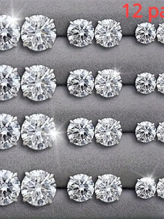 Set da 12 paia di orecchini a bottone in acciaio inossidabile color argento CZ con boccioli di pietre preziose orecchini rotondi accessori per gioielli unisex