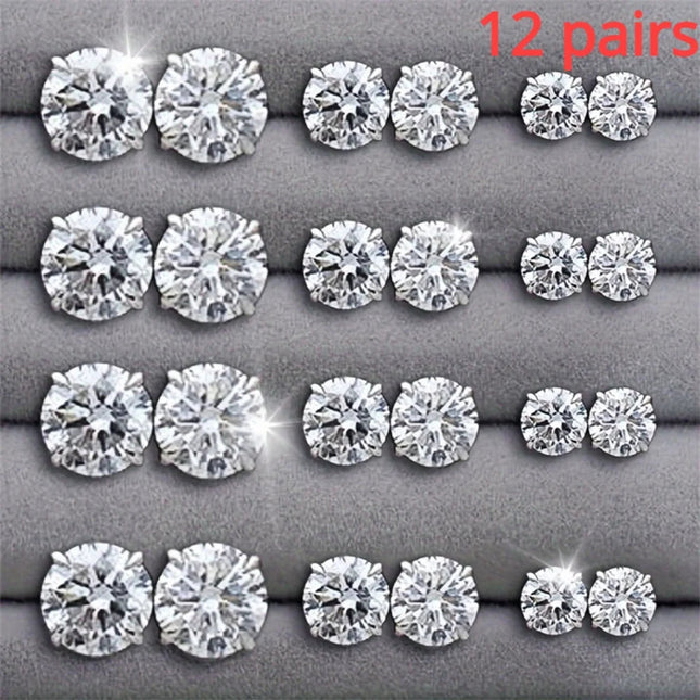 Set da 12 paia di orecchini a bottone in acciaio inossidabile color argento CZ con boccioli di pietre preziose orecchini rotondi accessori per gioielli unisex platinumshop