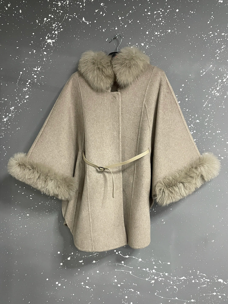 UCXQ Korean Style Two Sided Cloak Overcoat For Women Fur Collars Belt Loose Long Coats 2025 Winter New 23Z2284