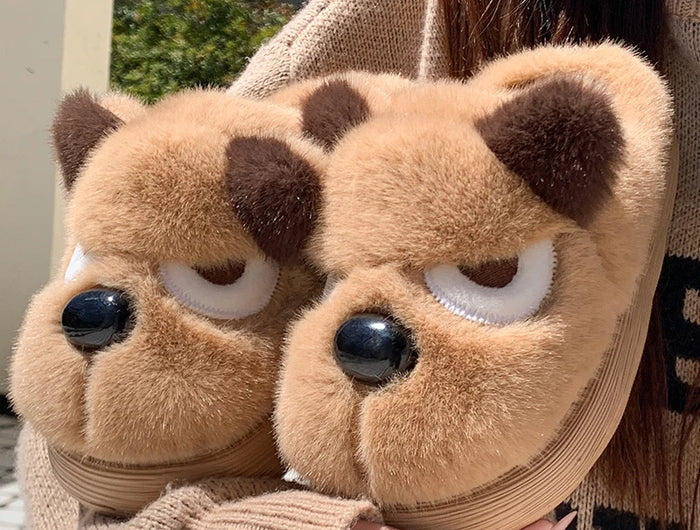 Pantofole da casa per cani simpatico cartone animato da donna Scarpe in cotone antiscivolo con suola spessa calda Donna Autunno Inverno Soffici pantofole in peluche confortevoli