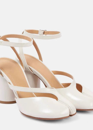 Crossed Ankle Belt Buckle Split toe Sandals Women Brand Designer Slingback Tabi Chunky High Heels INS Fashion Girls Shoes 2025 PlatiNum