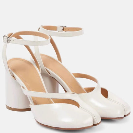 Crossed Ankle Belt Buckle Split toe Sandals Women Brand Designer Slingback Tabi Chunky High Heels INS Fashion Girls Shoes 2025 PlatiNum