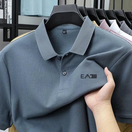 Men's Luxury Brand Short Sleeve Polo Shirt with Letter Print, 100% Cotton Summer T-shirt, Comfortable, Breathable, Casual, Lapel Collar.