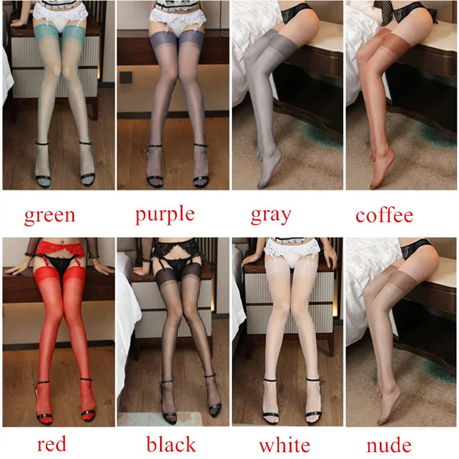 Women's multicolored sheer stockings, 110cm length, anti-snag tights, non-elastic long stockings for garters