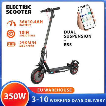 Monopattino Elettrico per Adulti, E-scooter Pieghevole 350W 36V con Batteria 10.4Ah, Doppia Sospensione, Pneumatici da 10 Pollici, Scooter Elettrico da Città e Fuoristrada