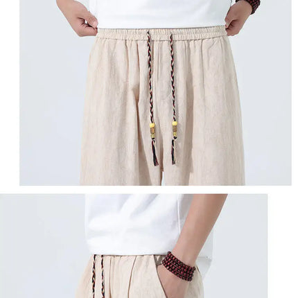 Pantaloncini da uomo Harajuku Kimono retrò Pantaloni da spiaggia comodi e traspiranti Pantaloni casual Harun larghi in cotone stile giapponese da uomo