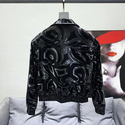 Mauroicardi Spring Autumn Cool Short Black Shiny Geometric Faux Leather Jacket Men Zipper Stylish Luxury Designer Clothes