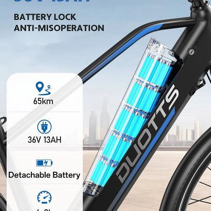 DUOTTS C29 Lite Bici Elettrica per Città, Motore 250W e 43Nm, Autonomia fino a 65km in PAS, Batteria 36V 13Ah Rimovibile, Cambio Shimano 7 Velocità, Freni a Disco, Sospensione Anteriore, Pneumatici 27.5"