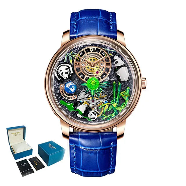 Pindu Luxury and stylish personalized waterproof panda dial fully automatic mechanical men's watch serpentine tourbillon watch