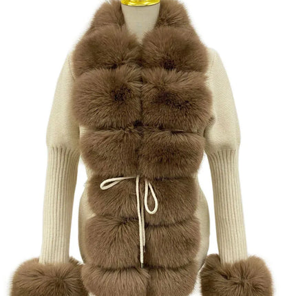 ZADORIN Luxury Fur Cardigan Knit Winter Sweater Women Elegant Detachable Fur Belt White Pink Black Womens Cardigan Korea Style