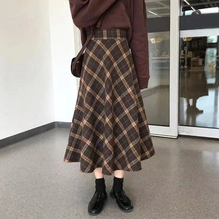 Retro High Waist Retro Plaid Skirt Slim Fit Classical High Waist Long Skirt Preppy Style Winter Autumu A-line Half Dress Autumn PlatiNum