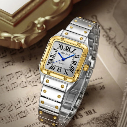 Orologi da donna quadrati Orologio da donna al quarzo Orologio da polso femminile Cinturino in bambù in acciaio inossidabile Orologio da donna casual Orologio Relogio Feminino platinumshop