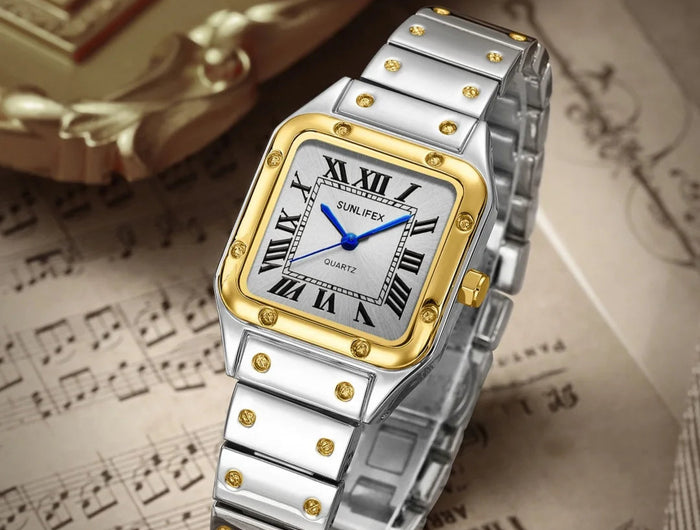 Orologi da donna quadrati Orologio da donna al quarzo Orologio da polso femminile Cinturino in bambù in acciaio inossidabile Orologio da donna casual Orologio Relogio Feminino platinumshop