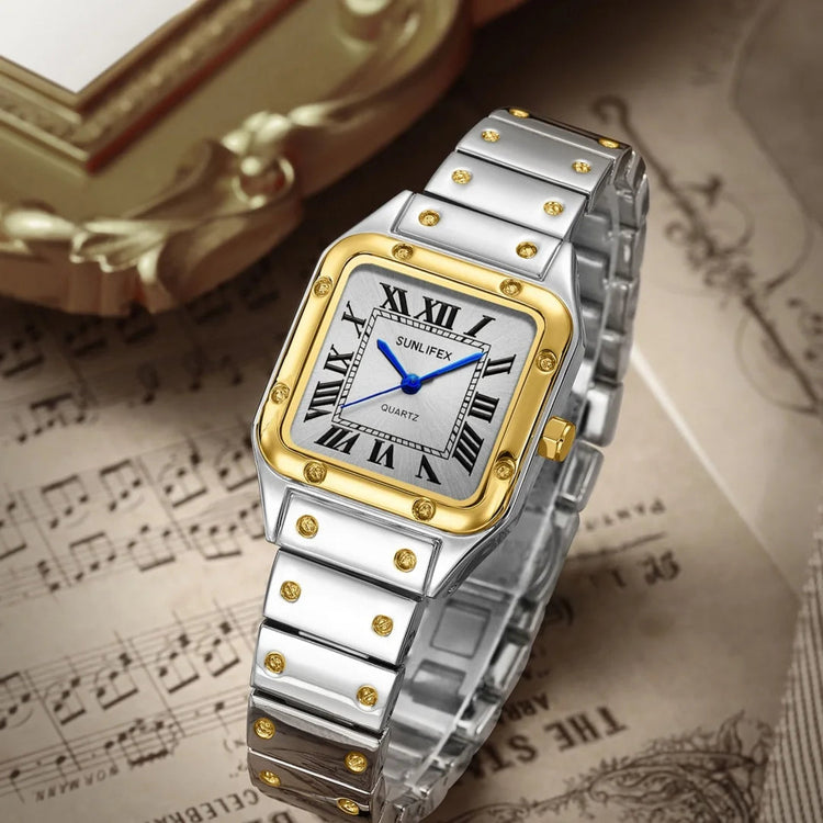 Orologi da donna quadrati Orologio da donna al quarzo Orologio da polso femminile Cinturino in bambù in acciaio inossidabile Orologio da donna casual Orologio Relogio Feminino platinumshop