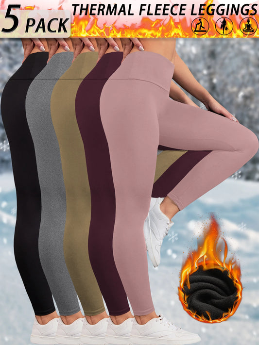 5 Pack Womens Thermal Fleece Lined High Waisted Leggings Workout Winter Warm Thick Tights Soft Yoga Pants