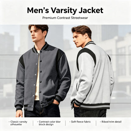 Men Color Block Varsity Jacket Fleece Lined Long Sleeve Button Baseball Coat Retro Swag Streetwear Casual Outerwear Y2K Clothes