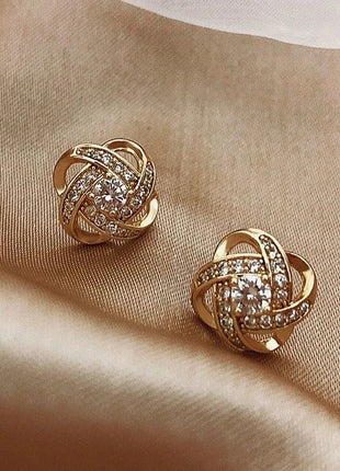 Gioielli in oro 14k di lusso Orecchini in oro reale Zircone Perla Twist Orecchini a bottone di lusso per le donne Brincos Pendientes Bijoux platinumshop
