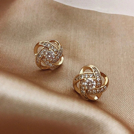 Gioielli in oro 14k di lusso Orecchini in oro reale Zircone Perla Twist Orecchini a bottone di lusso per le donne Brincos Pendientes Bijoux platinumshop