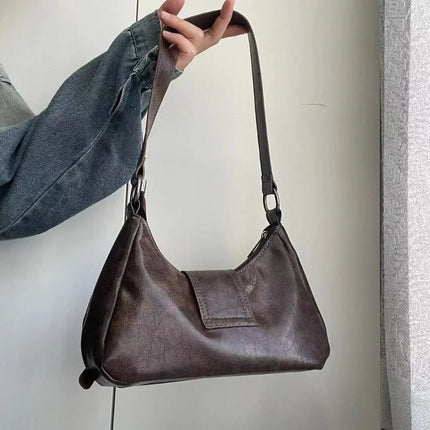 Y2K Vintage Distressed Leather Women Bag Shoulder Bag Maillard Style Underarm Purse Two Tone Crossbody Bag for Women PlatiNum