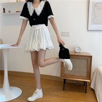 Abito da ballo estivo Minigonne bianche Donna 2024 Casual Vita alta Ruffles Faldas Fiocco coreano Harajuku Y2k Micro Gonna da tennis Nero
