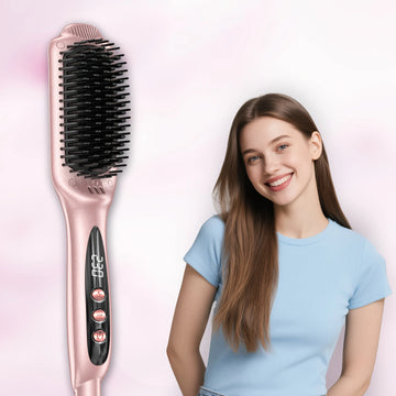 Ionic Plus Hair Straightener Brush - For Long and Thick Curly Hair, Straightening Brush with Dense Bristles, 12 Temps For All Hair Types, 10 Million Ions, Heating Brush Straightener for Women
