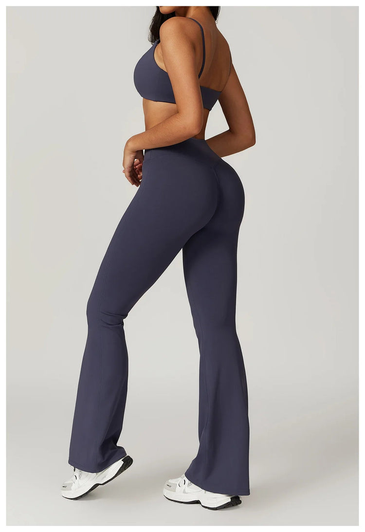 Flare Leggings Yoga Pants Women Bell-bottoms Yoga Tights High Waist Fitness Pants Stretch Gym Workout Sports Push Up Leggings PlatiNum