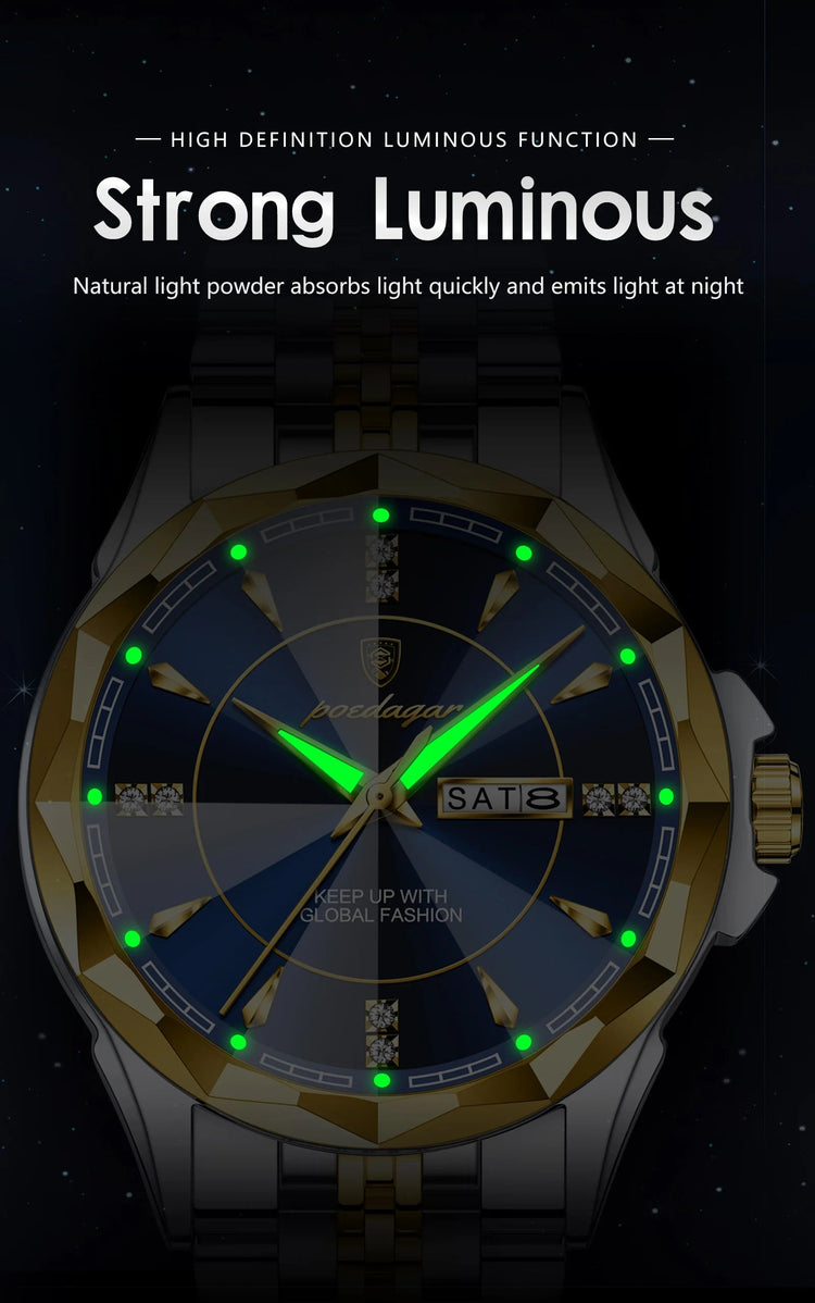 POEDAGAR Orologio da uomo di moda di lusso Top Business Impermeabile luminoso Data Settimana Orologi da uomo Orologio da polso da uomo in acciaio inossidabile al quarzo platinumshop