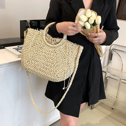 Borse in paglia intrecciata per donna Borsa da viaggio fatta a mano al mare Borsa da spiaggia estiva Nuova borsa a secchiello con manico Shopping Tote Bag Basket Bolsa