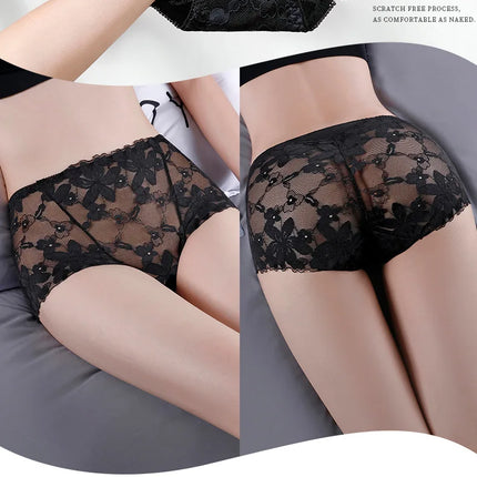 Transparent Lace Briefs Women Panties Girls Summer Underpants Plus Size Underwear Solid Color Sexy Lingerie XXL