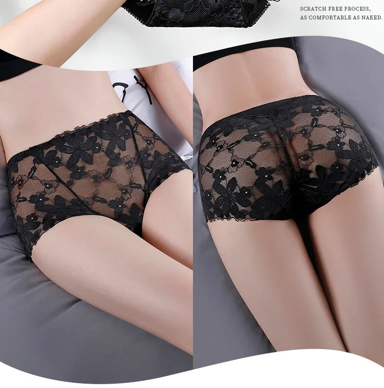 Transparent Lace Briefs Women Panties Girls Summer Underpants Plus Size Underwear Solid Color Sexy Lingerie XXL