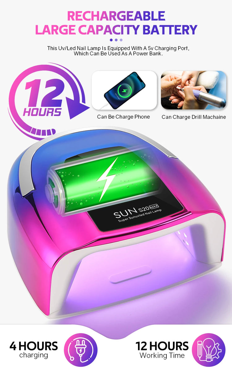 48 LEDs ,200W UV Nail Lamp , LCD Screen, Rechargeable – Cures All Gel Nails, Manicure & Nail Art Tool