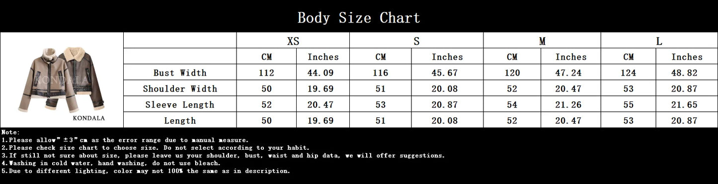 KONDALA Fall Winter Fleece Stand-up Jacket Women's Casual Thickened Warm Zipper Coat 2025 Fashion Retro Motorcycle Style Jacket